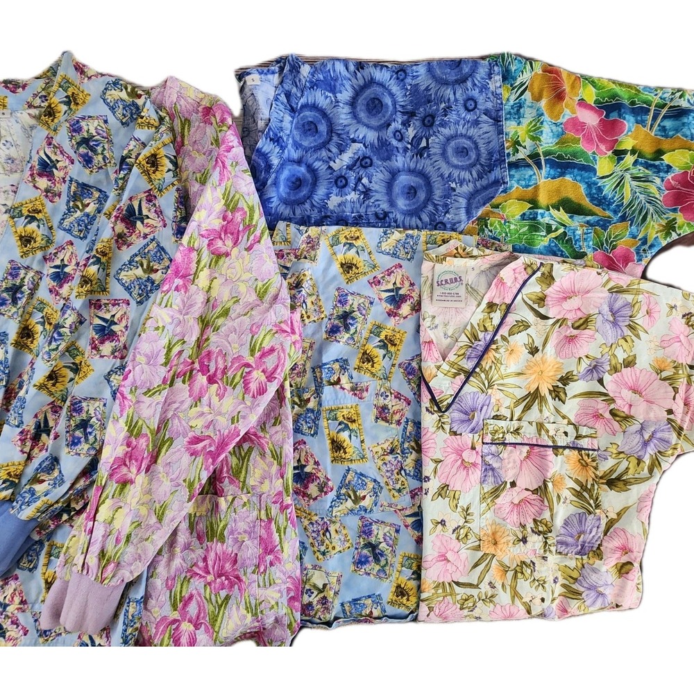 Scrubs Tops Cardigans Women's Sz‎ Small LOT OF 6 Nurse Dental Hygienist Vet